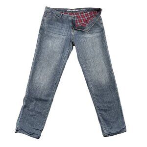 Eddie Bauer Thermal Jeans Womens 14 Plaid Lined Light Wash Denim